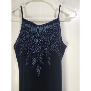 VTG y2k 90s Blue Velvet Long Length Dress Slit Sparkle Flames Whimsigoth SZ M